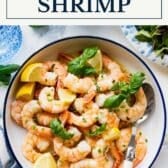 Lemon garlic shrimp with a text title box at the top.
