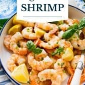 Lemon garlic shrimp with a text title overlay.