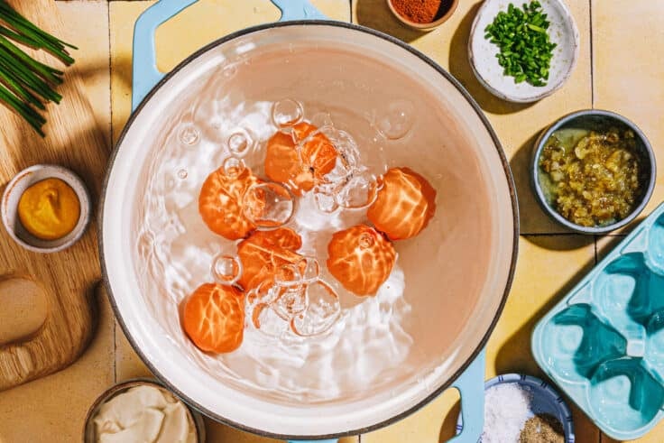 Process shot showing how to hard boil eggs.