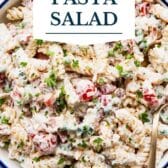 Bacon ranch pasta salad with a text title overlay.