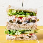 Square side shot of a pimento cheese sandwich.