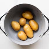 Boiled yukon gold potatoes in a pot.