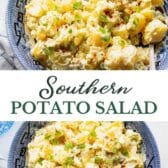 Long collage image of a Southern potato salad recipe.