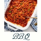 BBQ baked beans with a text title at the bottom.