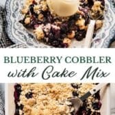 Long collage image of blueberry cobbler with cake mix.