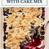 Blueberry cobbler with cake mix and a text title box at the top.