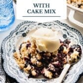 Blueberry cobbler with cake mix and a text title overlay.