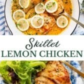 Long collage image of skillet lemon chicken.