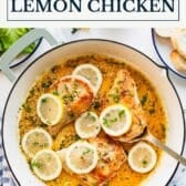 Skillet lemon chicken with a text title box at the top.
