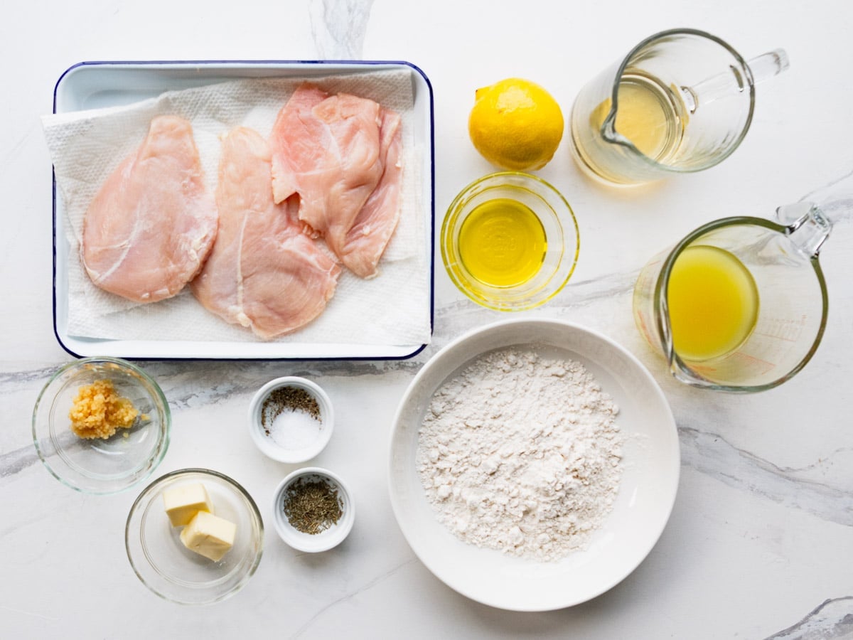 Ingredients for an easy skillet lemon chicken recipe.