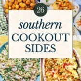 Collage image of Southern cookout side dishes.