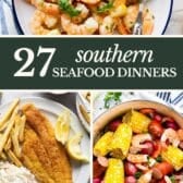 Collage image of southern seafood dinners.