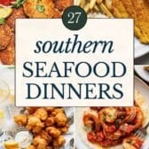 Collage image of southern seafood dinners.