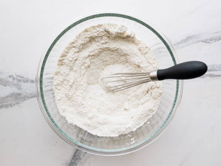 Whisking together the dry ingredients for the cobbler crust.