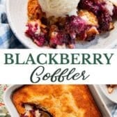 Long collage image of a blackberry cobbler recipe.