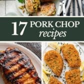 Collage image of boneless pork chop recipes.