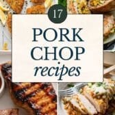 Collage image of boneless pork chop recipes.