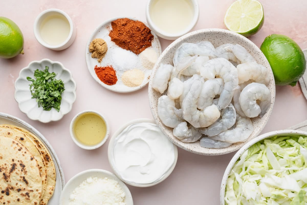 Ingredients for an easy shrimp taco recipe.