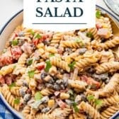 Southwest pasta salad recipe with a text title overlay.