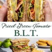 Long collage image of a fried green tomato BLT.