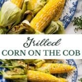 Long collage image of grilled corn on the cob.