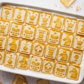 Overhead shot of a fully assembled pan of chessman banana pudding.