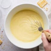 Whisking the vanilla pudding.