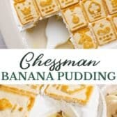 Long collage image of chessman banana pudding.