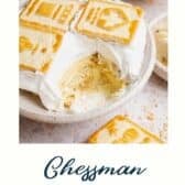 Chessman banana pudding with a text title at the bottom.