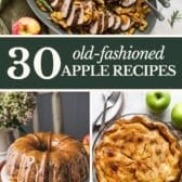 Collage image of old fashioned apple recipes.