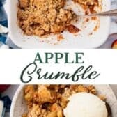 Long collage image of an apple crumble.