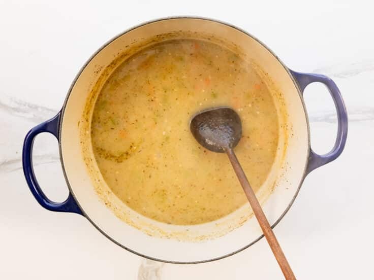 Simmering the soup.