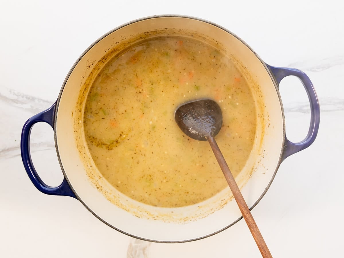 Simmering the soup.