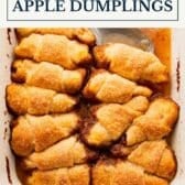 Crescent roll apple dumplings with a text title box at the top.