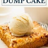 Pumpkin dump cake with a text title box at the top.