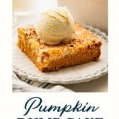 Pumpkin dump cake with a text title at the bottom.