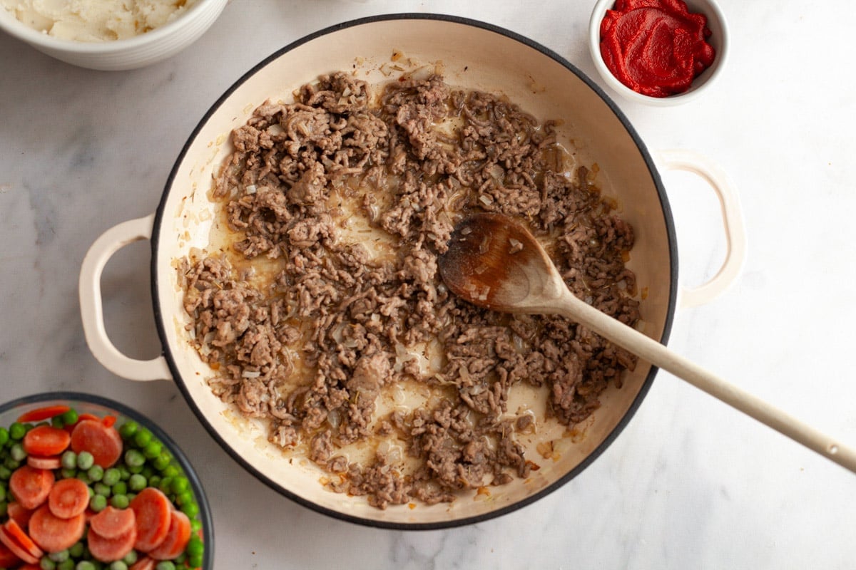 Browning the ground beef for a shepherd's pie filling.