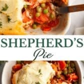 Long collage image of an easy shepherd's pie.