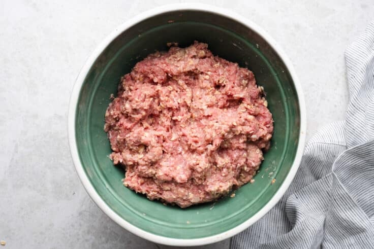 Combined meatloaf mixture in a bowl.