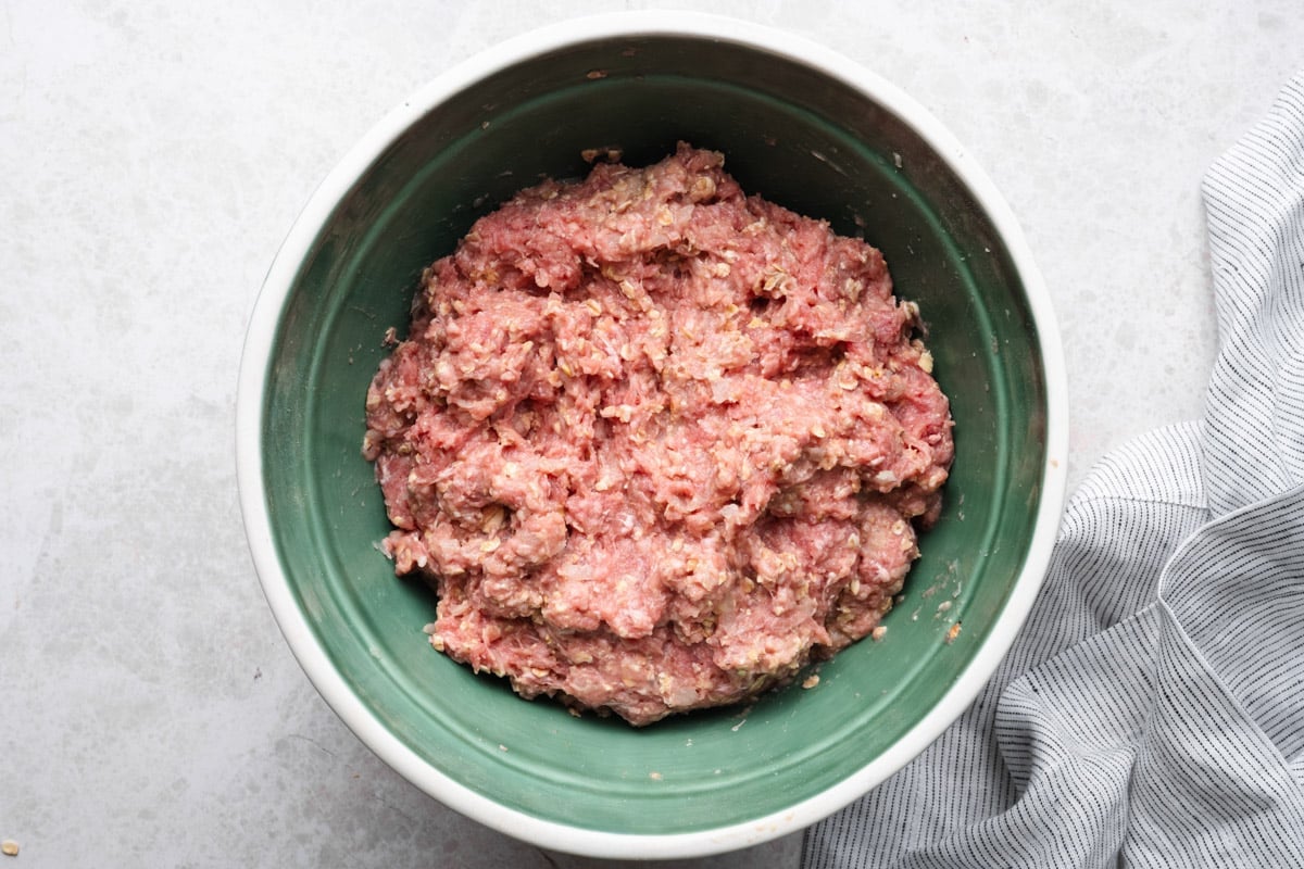 Combined meatloaf mixture in a bowl.